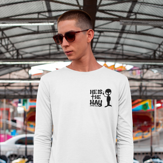 He is the Way White Alien Long Sleeve Shirt